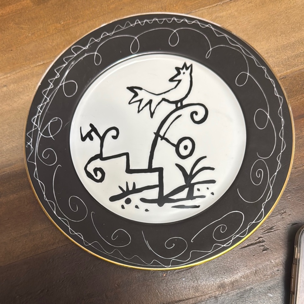 Artistic Black and White Rooster PlateMade in Spain BIDASOA #mariscalbidasao